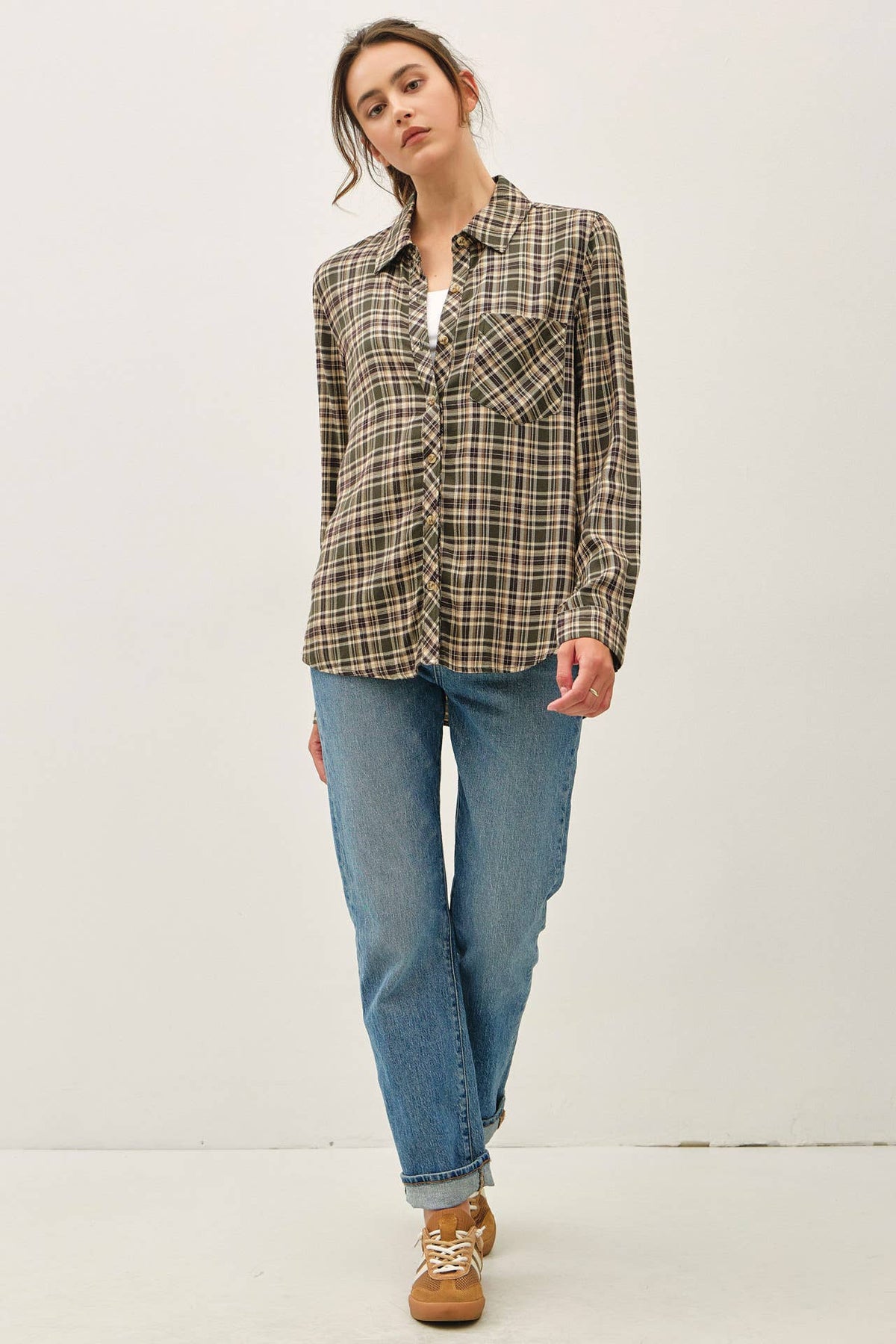 WINTER FOREST FLANNEL WANDER PLAID BUTTON DOWN SHIRT