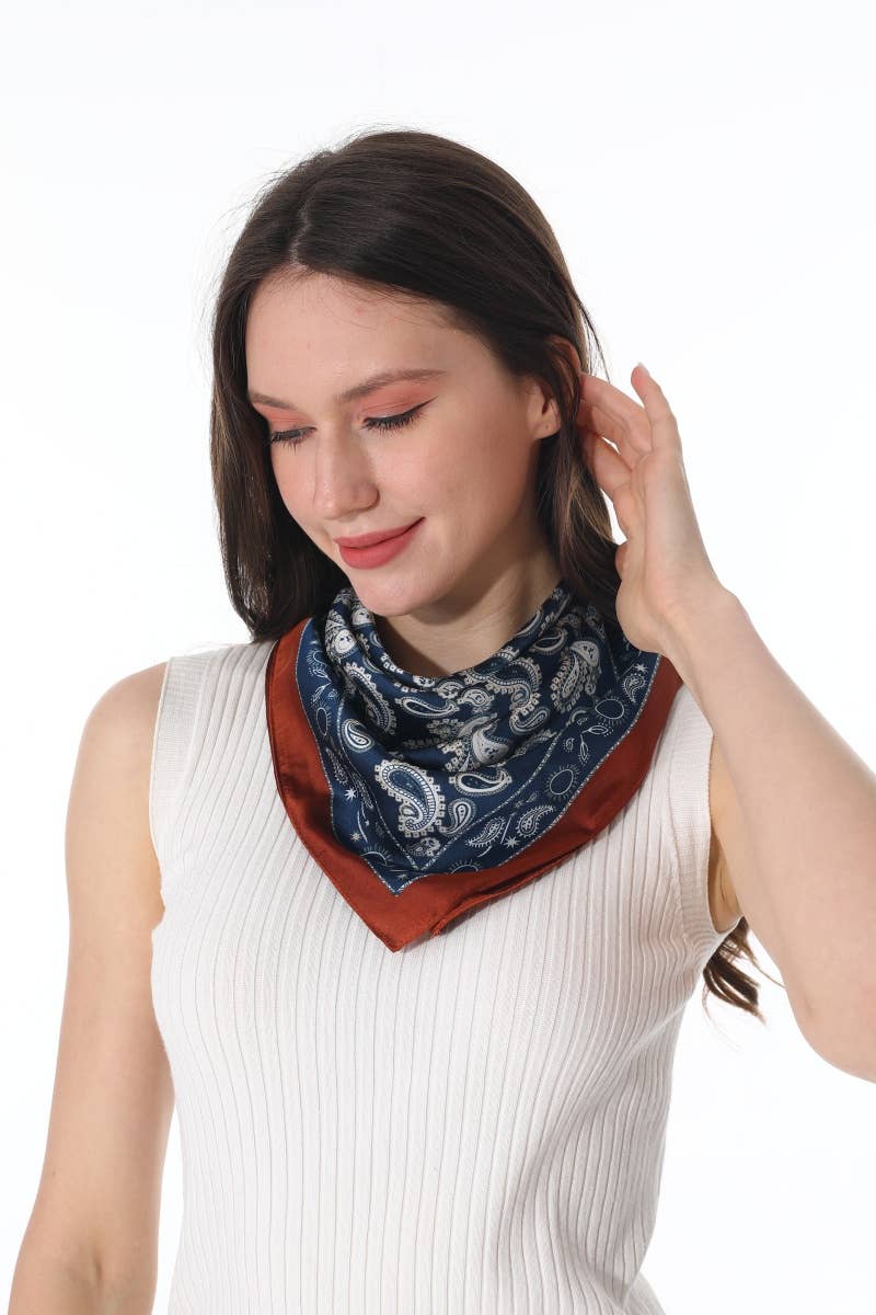 TEAL Vintage Paisley Satin Square Scarf Multi-use Neck Bandana