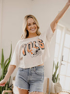 Tennessee Vols Helmet Fade Off White Cropped Tee