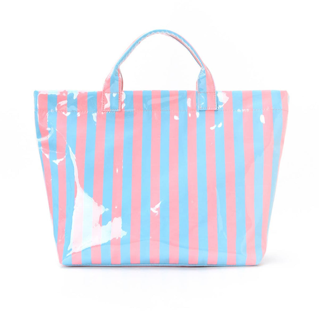 Large Striped PVC Tote Bag for Women Plastic Handbag: Blue
