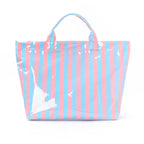 Large Striped PVC Tote Bag for Women Plastic Handbag: Blue
