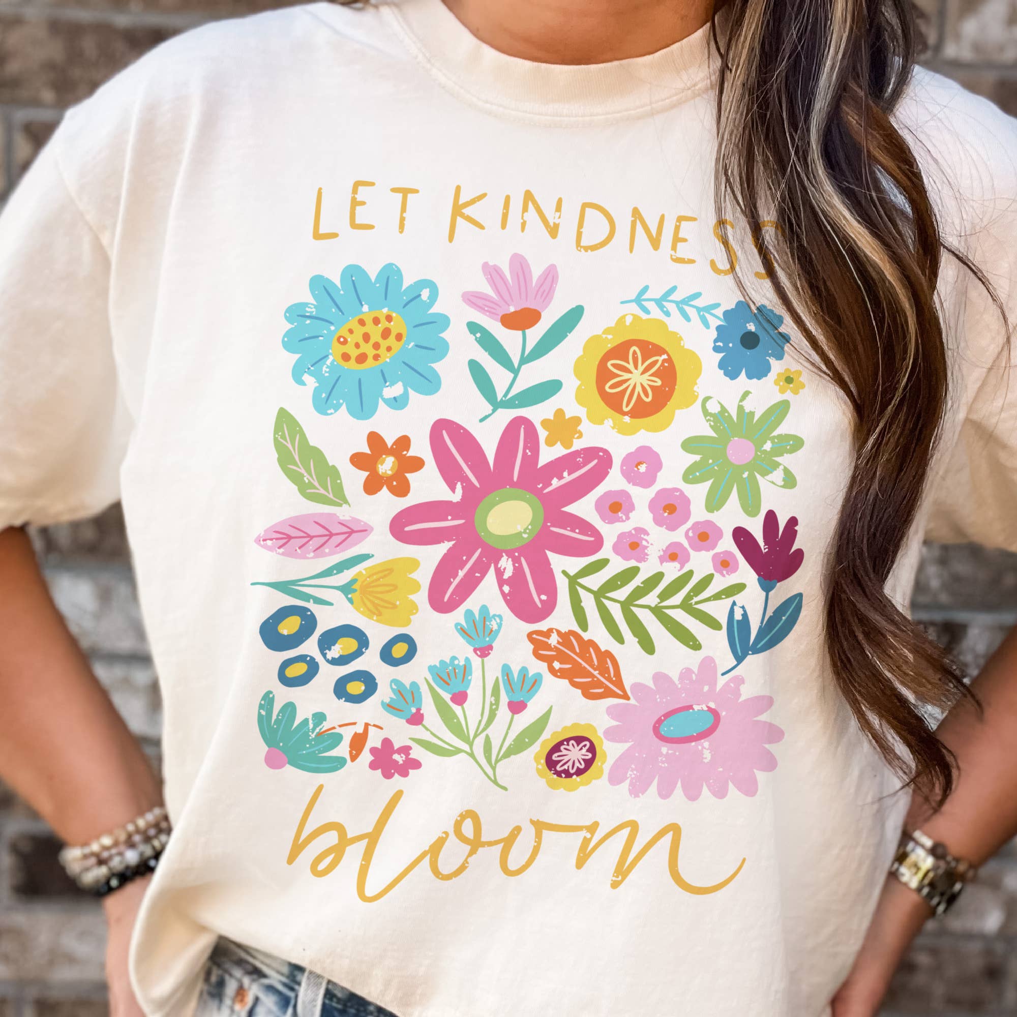Cream Let Kindness Bloom Summer Floral Good Vibe Graphic Tee