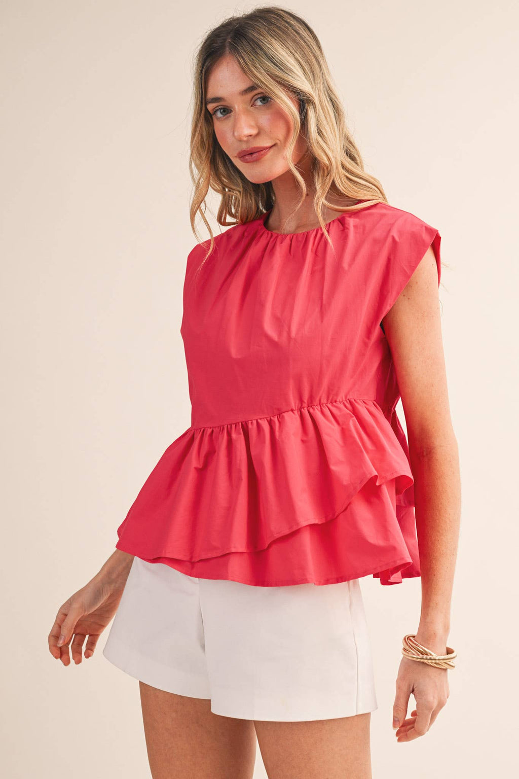 TEABERRY RUFFLED PEPLUM HEM TOP