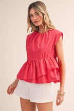 TEABERRY RUFFLED PEPLUM HEM TOP