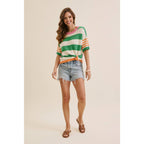 PLAYFUL SUMMER MULTI STRIPE COTTON SWEATER TOP: GREEN/ORANGE