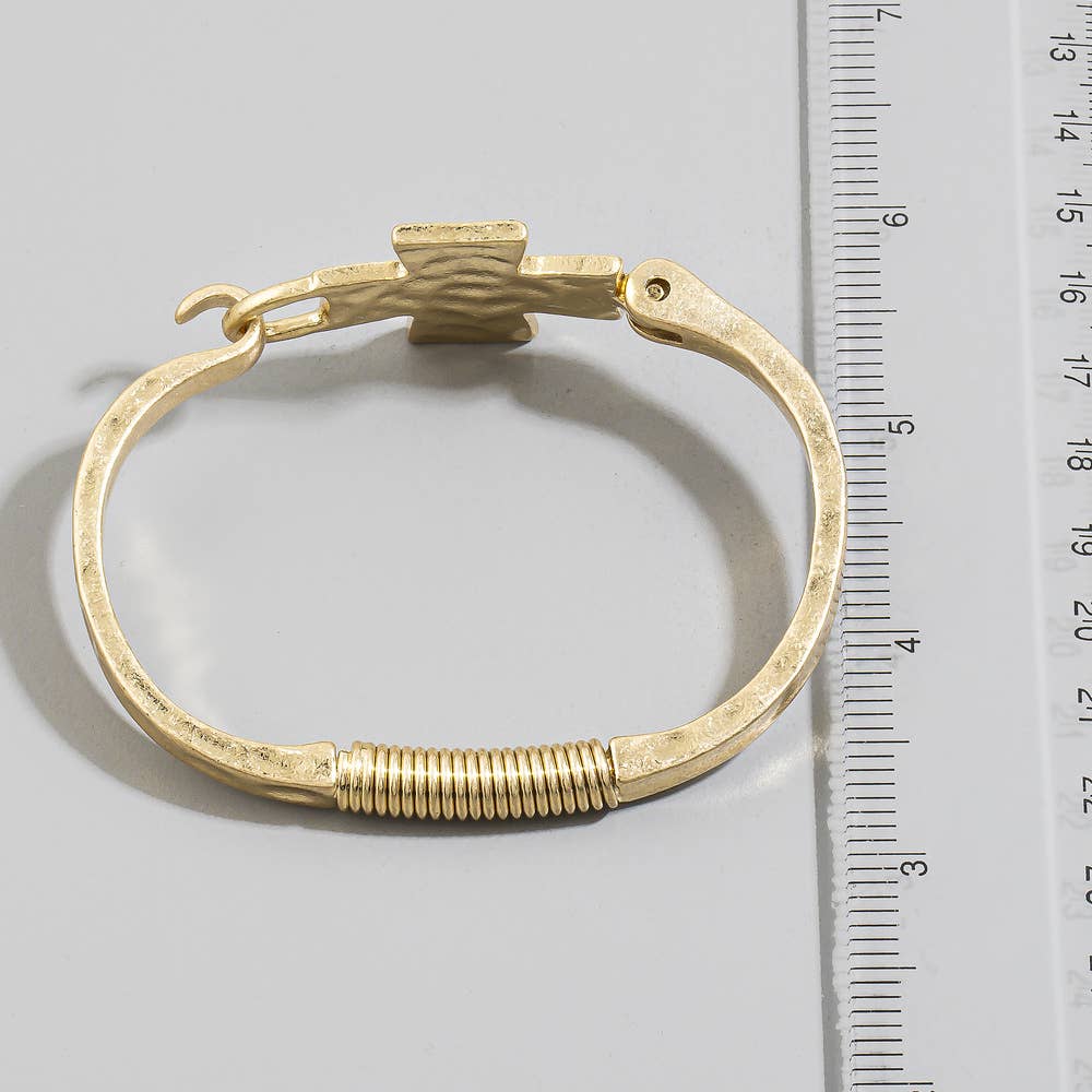 Gold Hammered Cross Hinge Bangle Bracelet