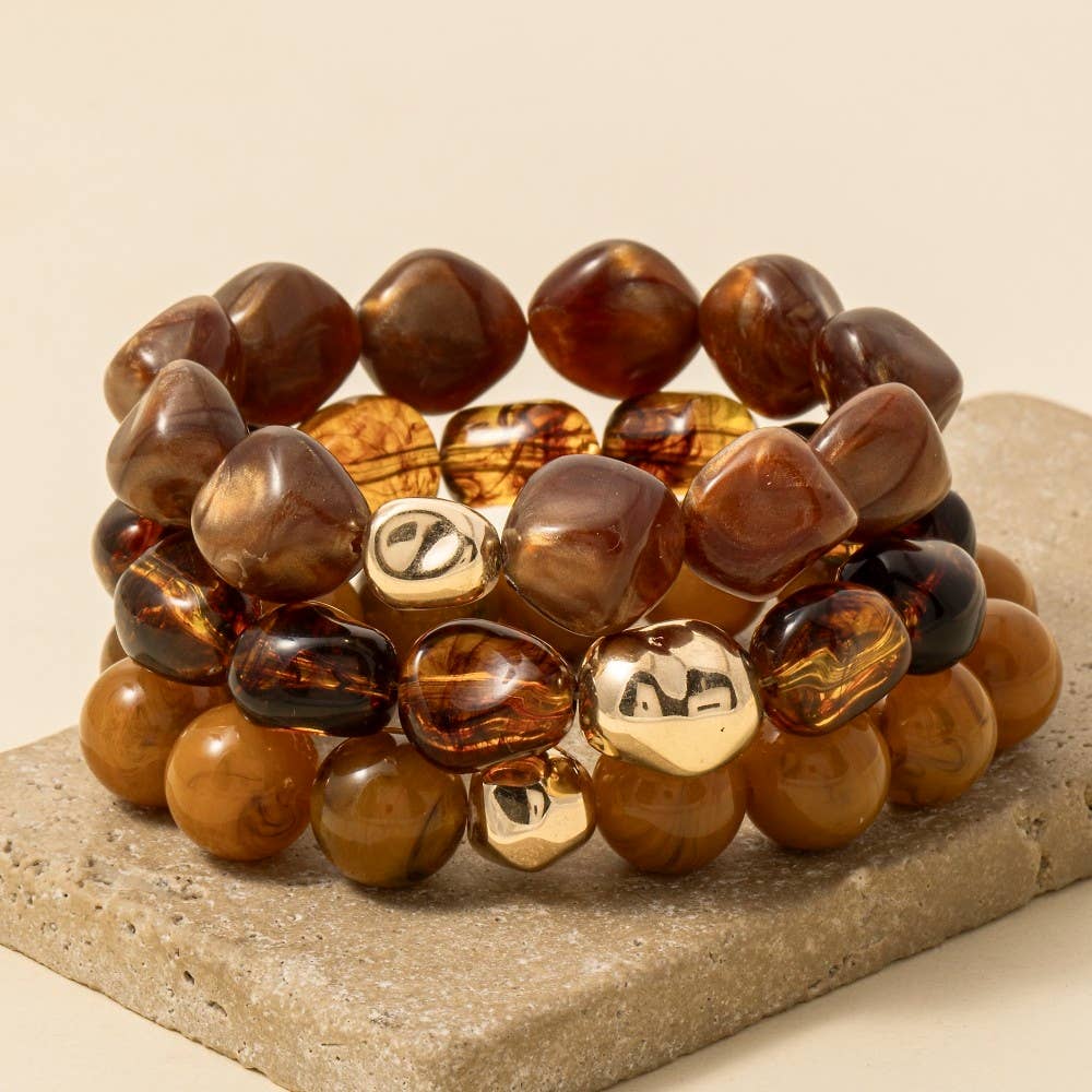 Metallic And Marble Acrylic Beads Bracelet: BR