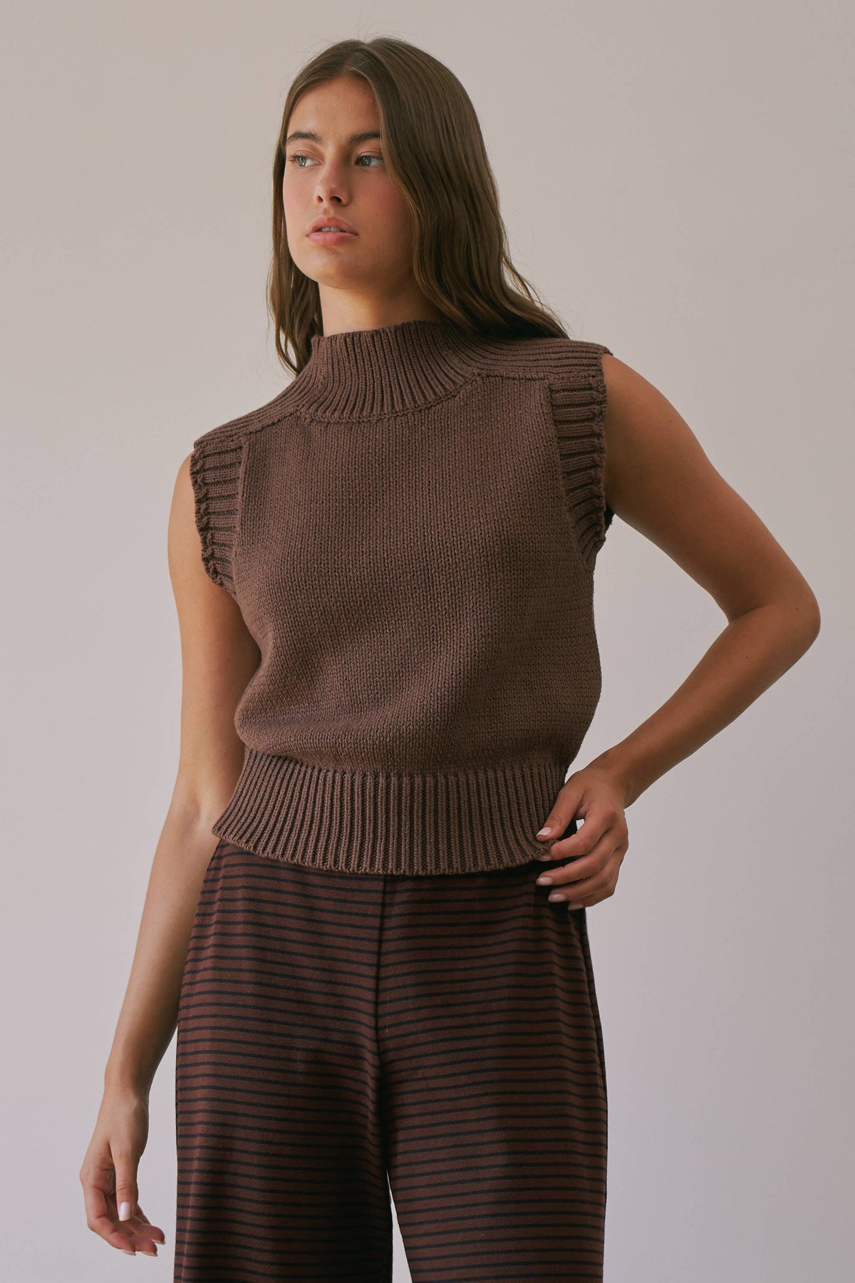 Choco Lexi Ribbed Mock Neck Sweater Vest