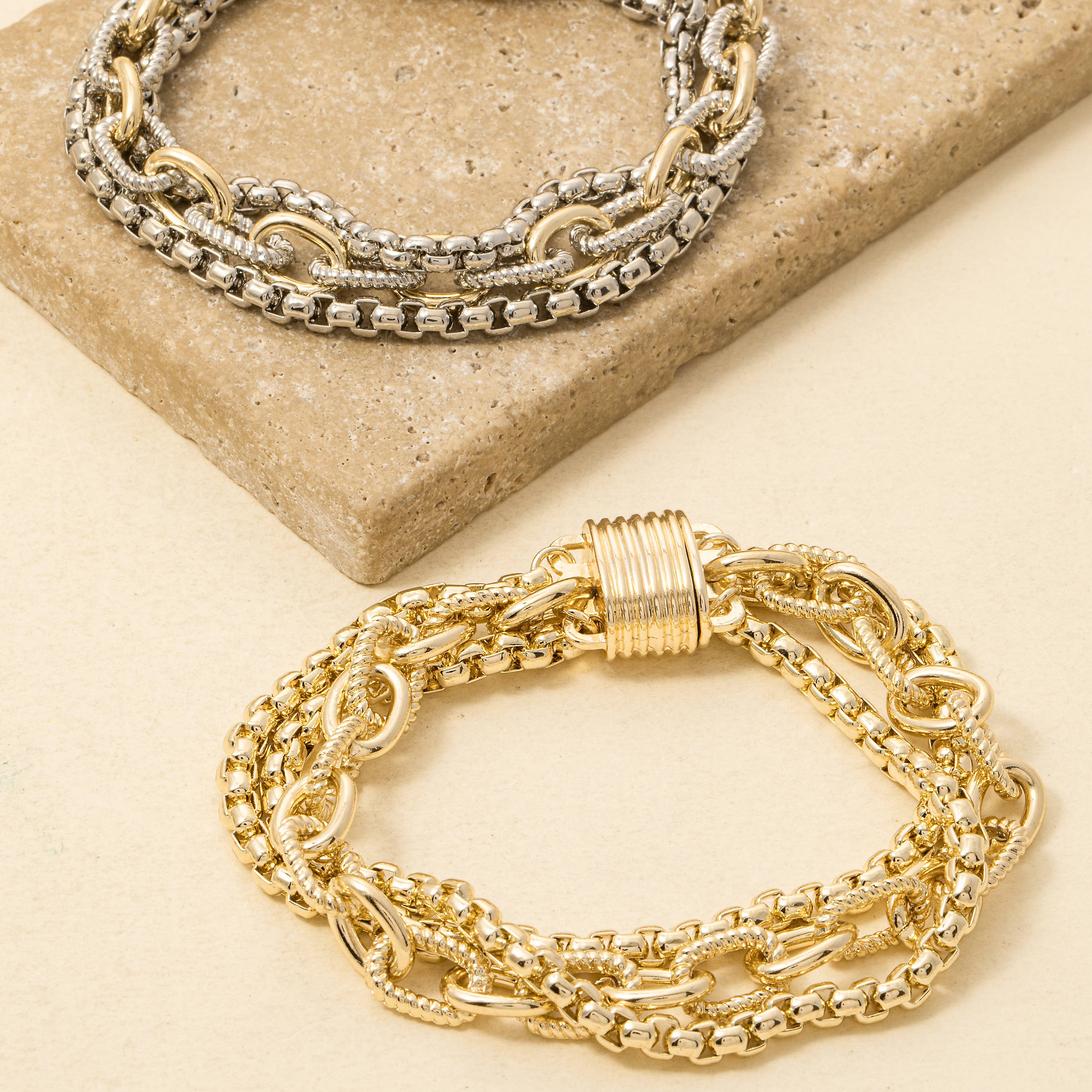 Assorted Chains Magnetic Lock Gold Plated Bracelet: GD