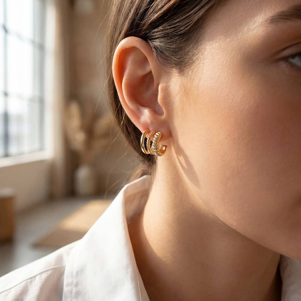 Gold Wide Layered Mini Hoop Earrings
