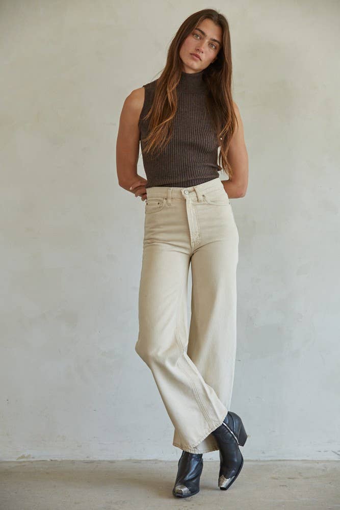 Knit Turtleneck Sleeveless Pullover Top: Dark Chocolate