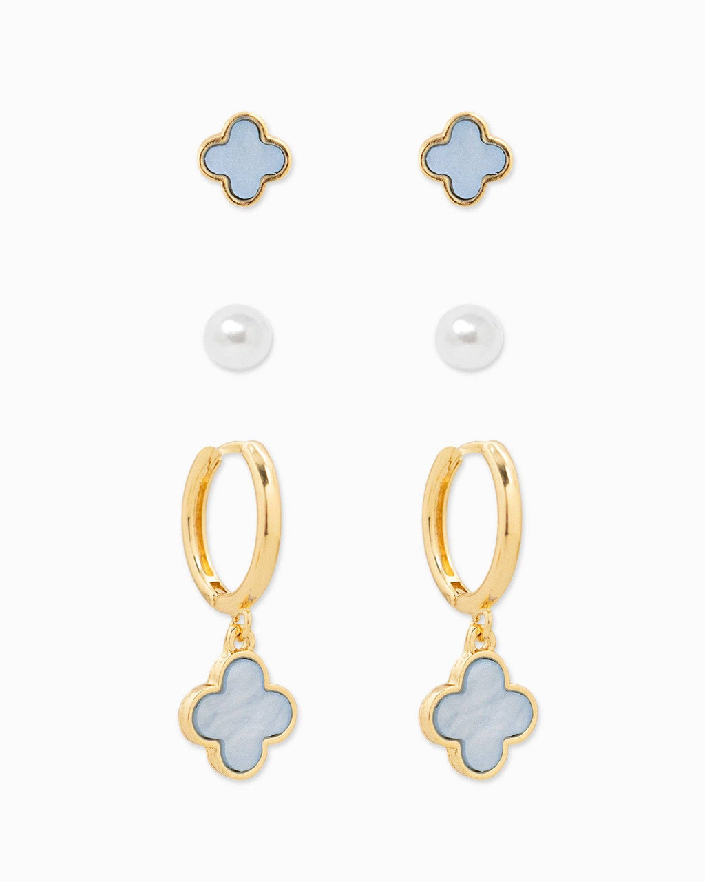 Mother of Pearl Clover Earring Set, Set of 3: White