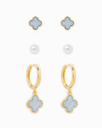 Mother of Pearl Clover Earring Set, Set of 3: White