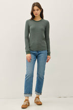 STITCHED THERMAL CREW NECK TOP: OATMEAL