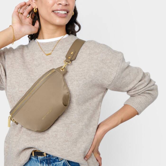 Taupe Nylon Luxe Belt Bag/KATIE LOXTON