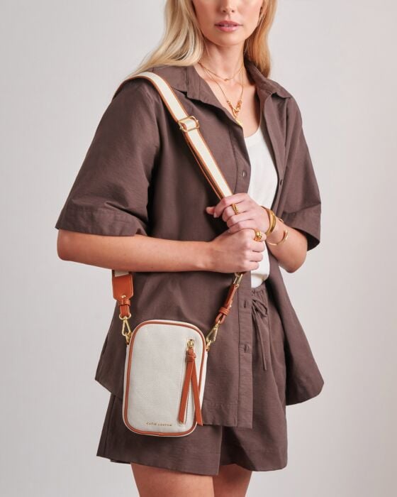 Hallie Canvas Small Crossbody Bag Cognac/Canvas/KATIE LOXTON