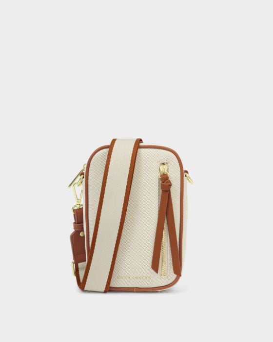 Hallie Canvas Small Crossbody Bag Cognac/Canvas/KATIE LOXTON