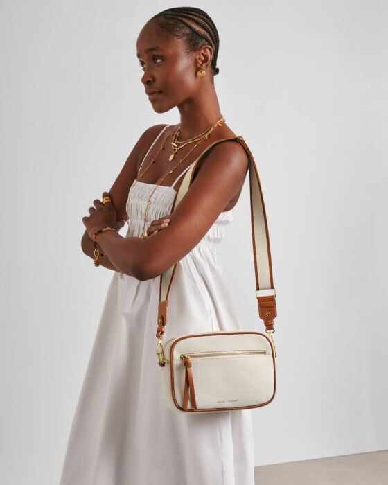Hallie Canvas Crossbody Bag in Cognac/KATIE LOXTON