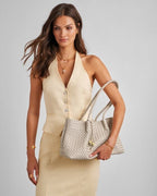 Nova Hand Woven Small Shoulder Tote in Oyster/KATIE LOXTON