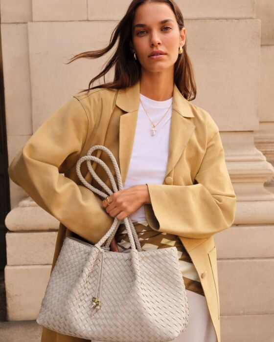 Nova Hand Woven Small Shoulder Tote in Oyster/KATIE LOXTON
