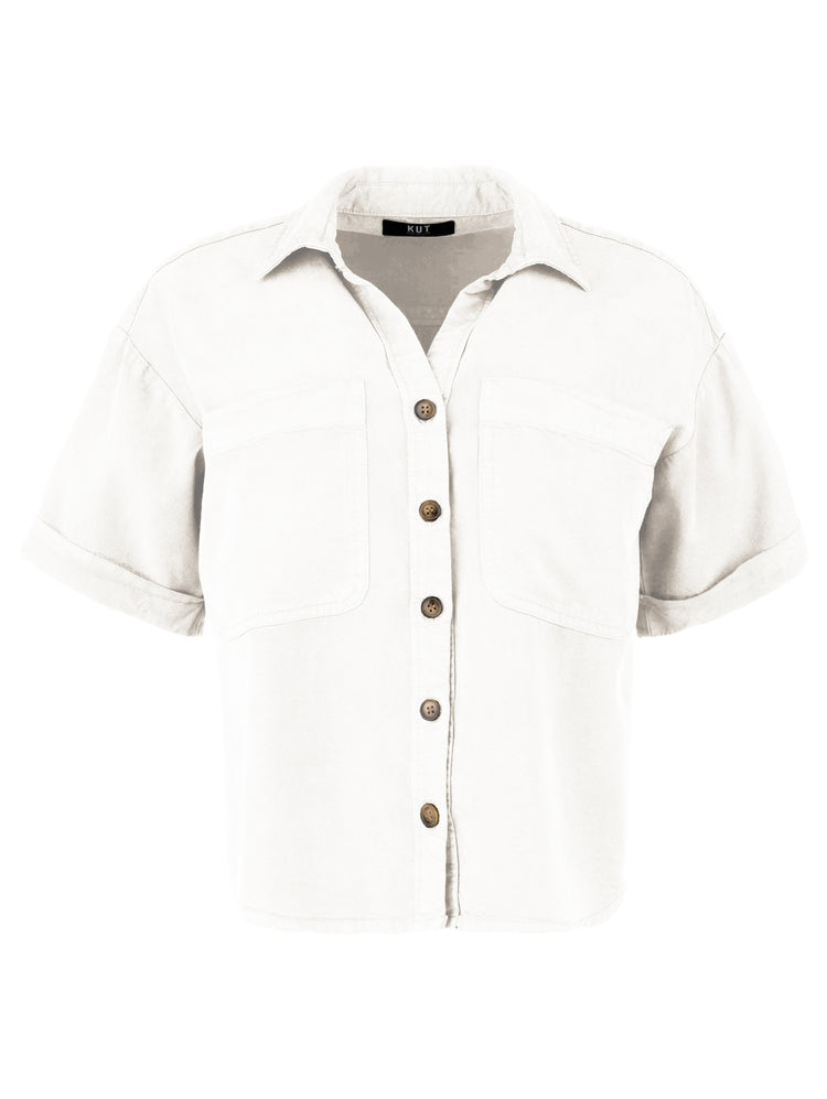White BRIANNA - BOXY BTN FT SHIRT W/ SHORT SLV & POCKET
