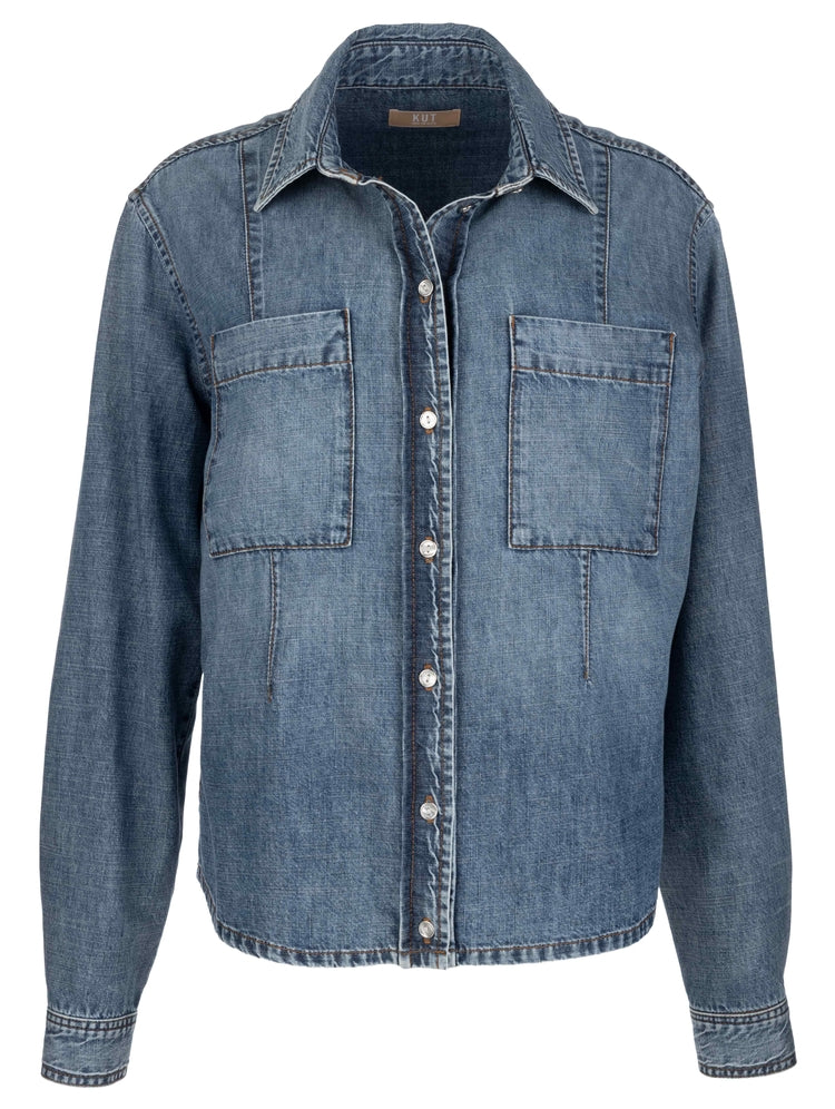 HARLEY- DENIM TOP W/DART & LONG SLEEVE
